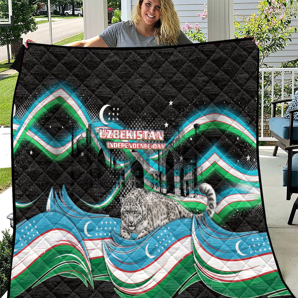 Uzbekistan Independence Day Quilt Freedom Snow Leopard Minaret Architecture Flag
