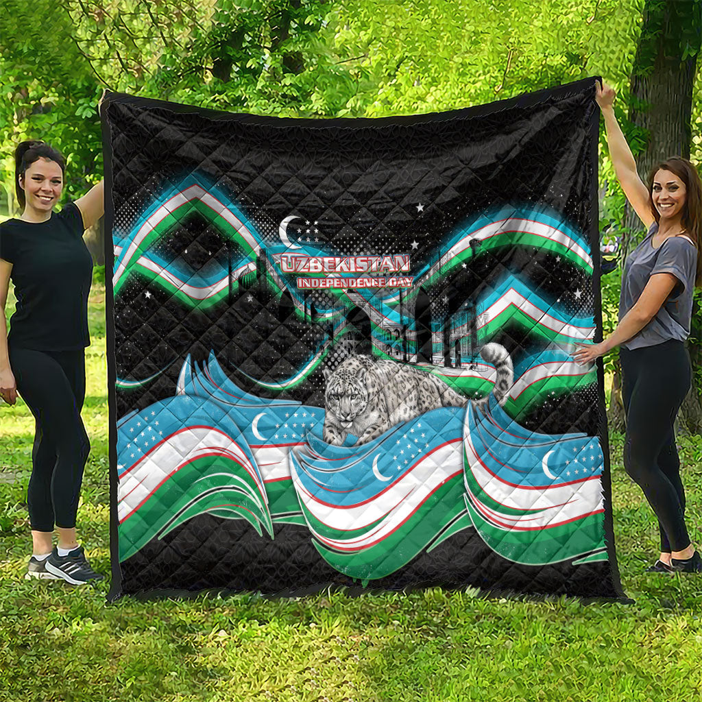 Uzbekistan Independence Day Quilt Freedom Snow Leopard Minaret Architecture Flag