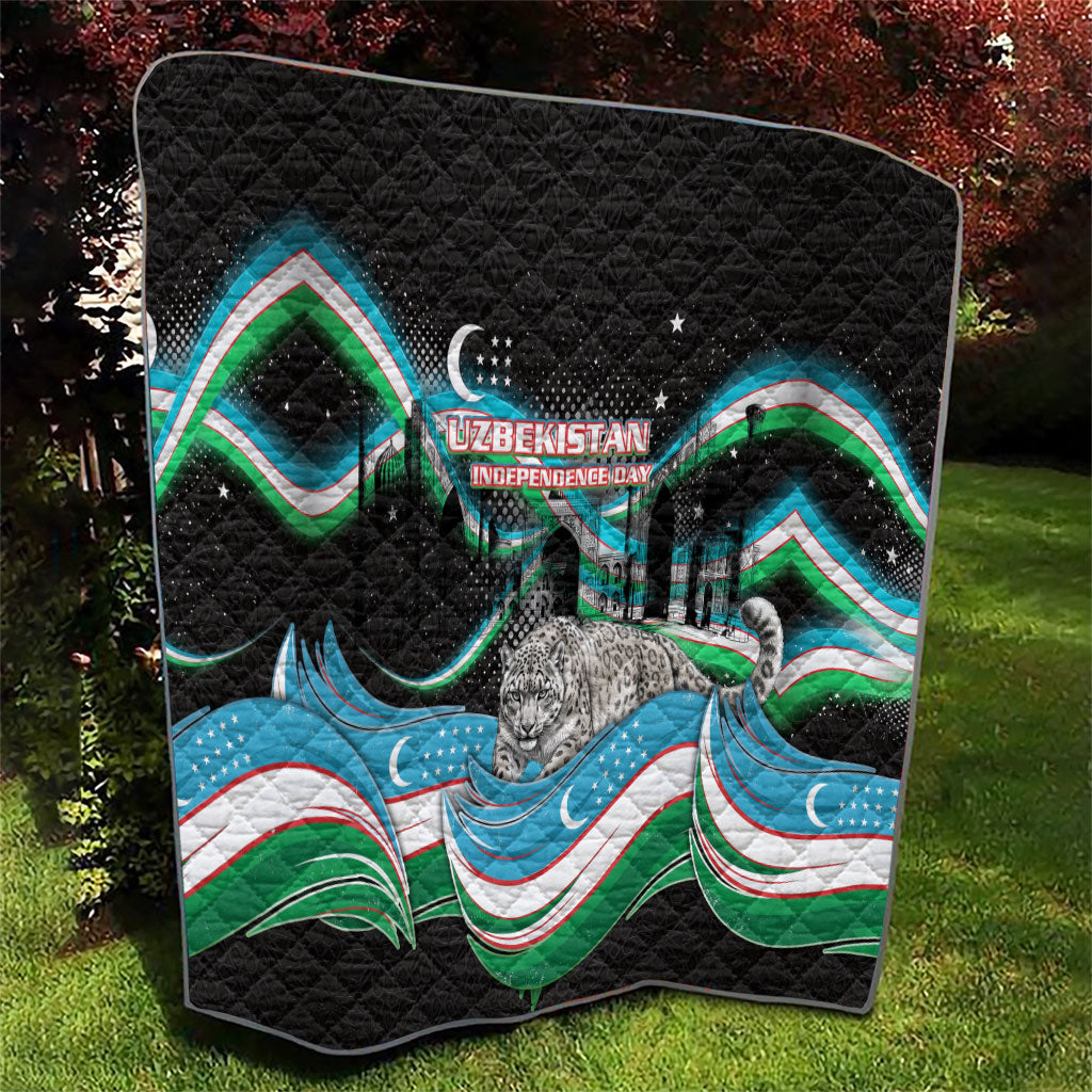 Uzbekistan Independence Day Quilt Freedom Snow Leopard Minaret Architecture Flag