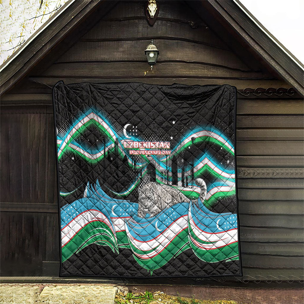 Uzbekistan Independence Day Quilt Freedom Snow Leopard Minaret Architecture Flag