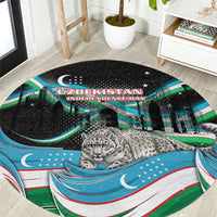 Uzbekistan Independence Day Round Carpet Freedom Snow Leopard Minaret Architecture Flag