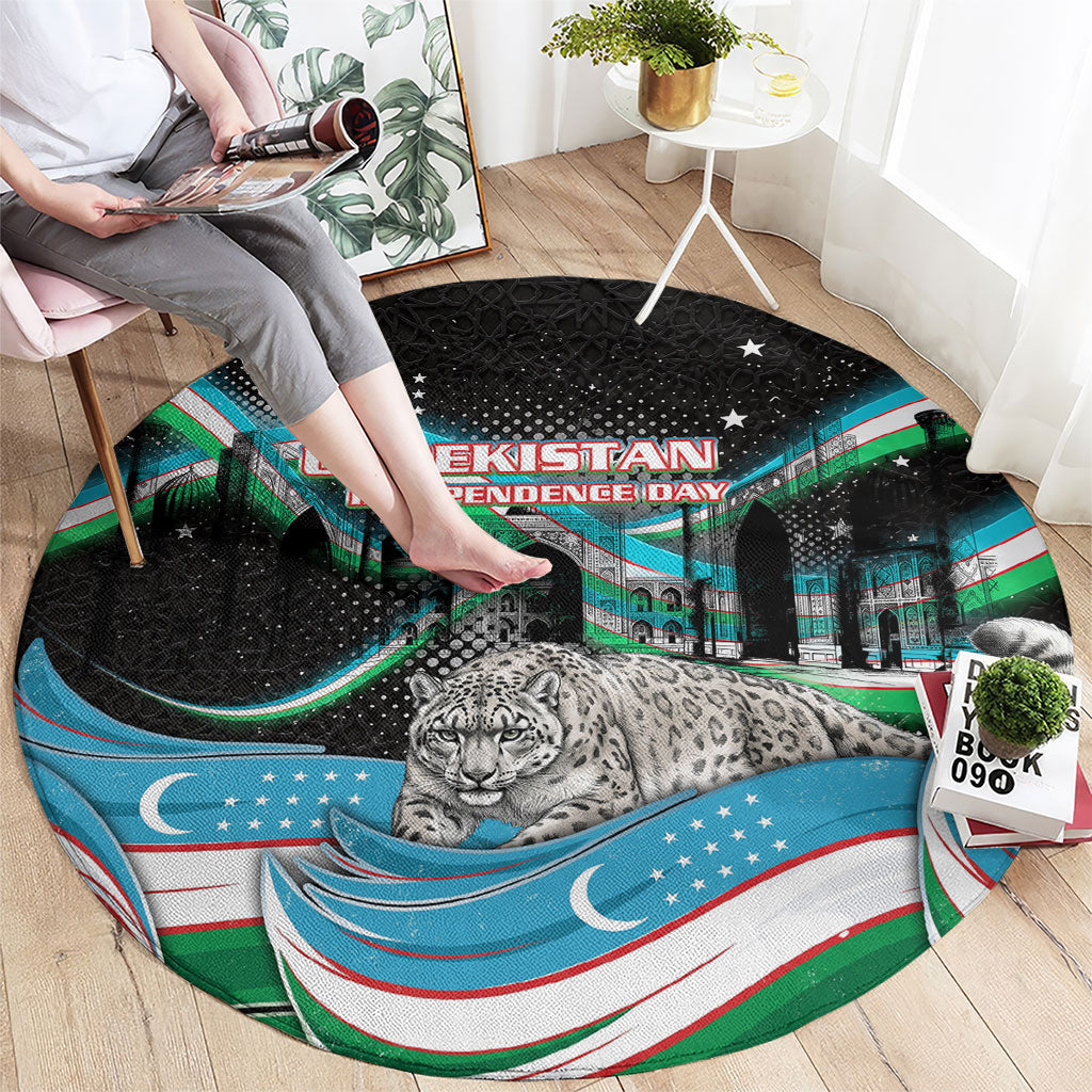 Uzbekistan Independence Day Round Carpet Freedom Snow Leopard Minaret Architecture Flag