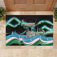 Uzbekistan Independence Day Rubber Doormat Freedom Snow Leopard Minaret Architecture Flag