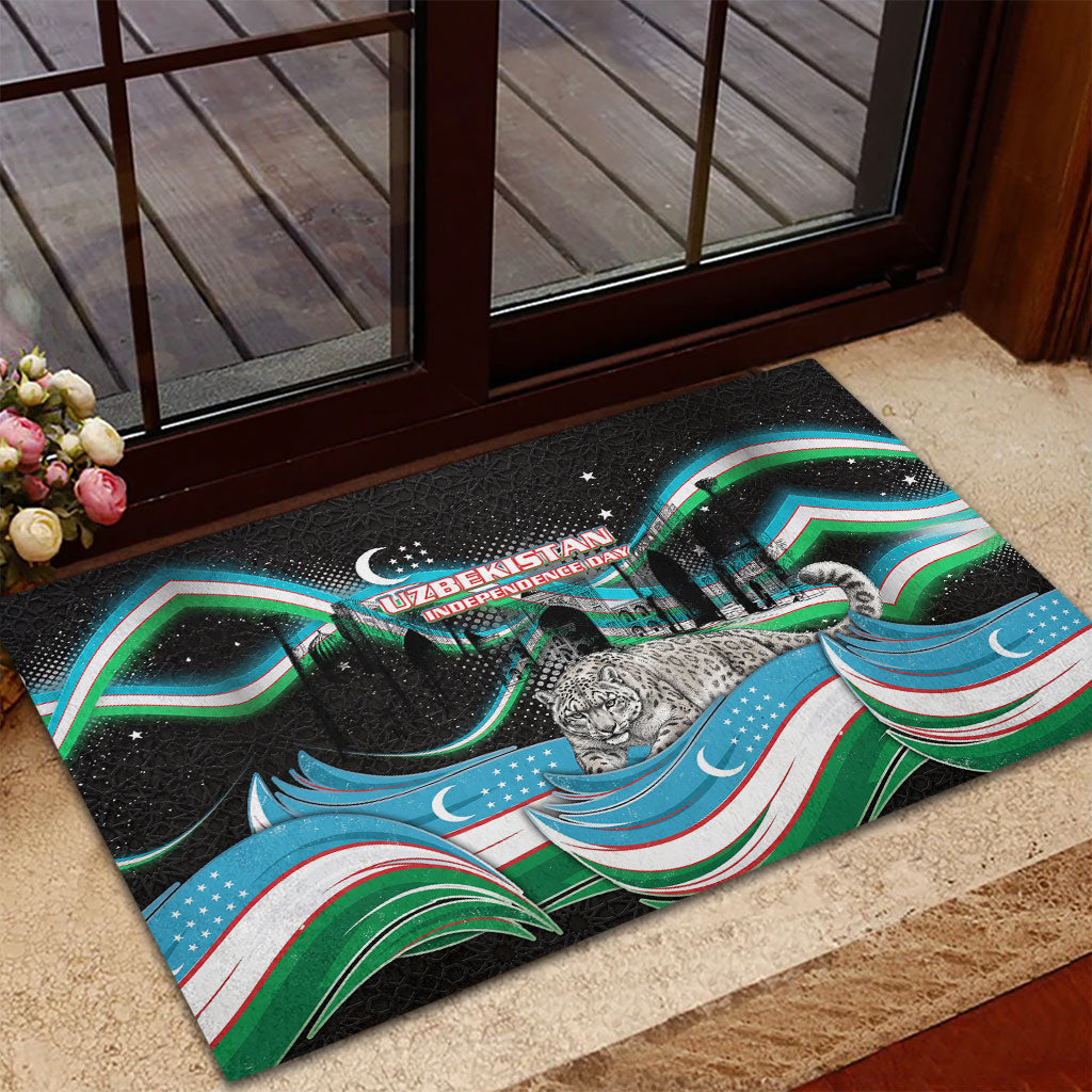 Uzbekistan Independence Day Rubber Doormat Freedom Snow Leopard Minaret Architecture Flag