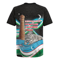 Uzbekistan Independence Day Rugby Jersey Freedom Snow Leopard Minaret Architecture Flag