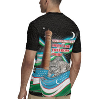 Uzbekistan Independence Day Rugby Jersey Freedom Snow Leopard Minaret Architecture Flag