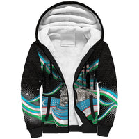 Uzbekistan Independence Day Sherpa Hoodie Freedom Snow Leopard Minaret Architecture Flag