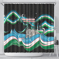Uzbekistan Independence Day Shower Curtain Freedom Snow Leopard Minaret Architecture Flag
