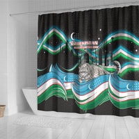 Uzbekistan Independence Day Shower Curtain Freedom Snow Leopard Minaret Architecture Flag