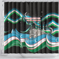 Uzbekistan Independence Day Shower Curtain Freedom Snow Leopard Minaret Architecture Flag