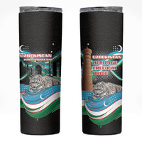Uzbekistan Independence Day Skinny Tumbler Freedom Snow Leopard Minaret Architecture Flag