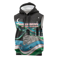 Uzbekistan Independence Day Sleeveless Hoodie Freedom Snow Leopard Minaret Architecture Flag