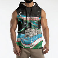 Uzbekistan Independence Day Sleeveless Hoodie Freedom Snow Leopard Minaret Architecture Flag