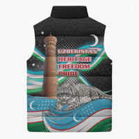 Uzbekistan Independence Day Sleeveless Puffer Jacket Freedom Snow Leopard Minaret Architecture Flag