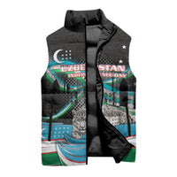 Uzbekistan Independence Day Sleeveless Puffer Jacket Freedom Snow Leopard Minaret Architecture Flag