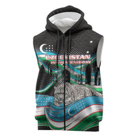 Uzbekistan Independence Day Sleeveless Zip Hoodie Freedom Snow Leopard Minaret Architecture Flag