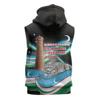 Uzbekistan Independence Day Sleeveless Zip Hoodie Freedom Snow Leopard Minaret Architecture Flag
