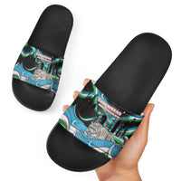 Uzbekistan Independence Day Slide Sandals Freedom Snow Leopard Minaret Architecture Flag