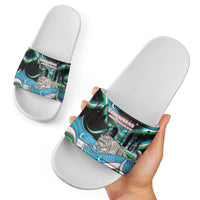 Uzbekistan Independence Day Slide Sandals Freedom Snow Leopard Minaret Architecture Flag