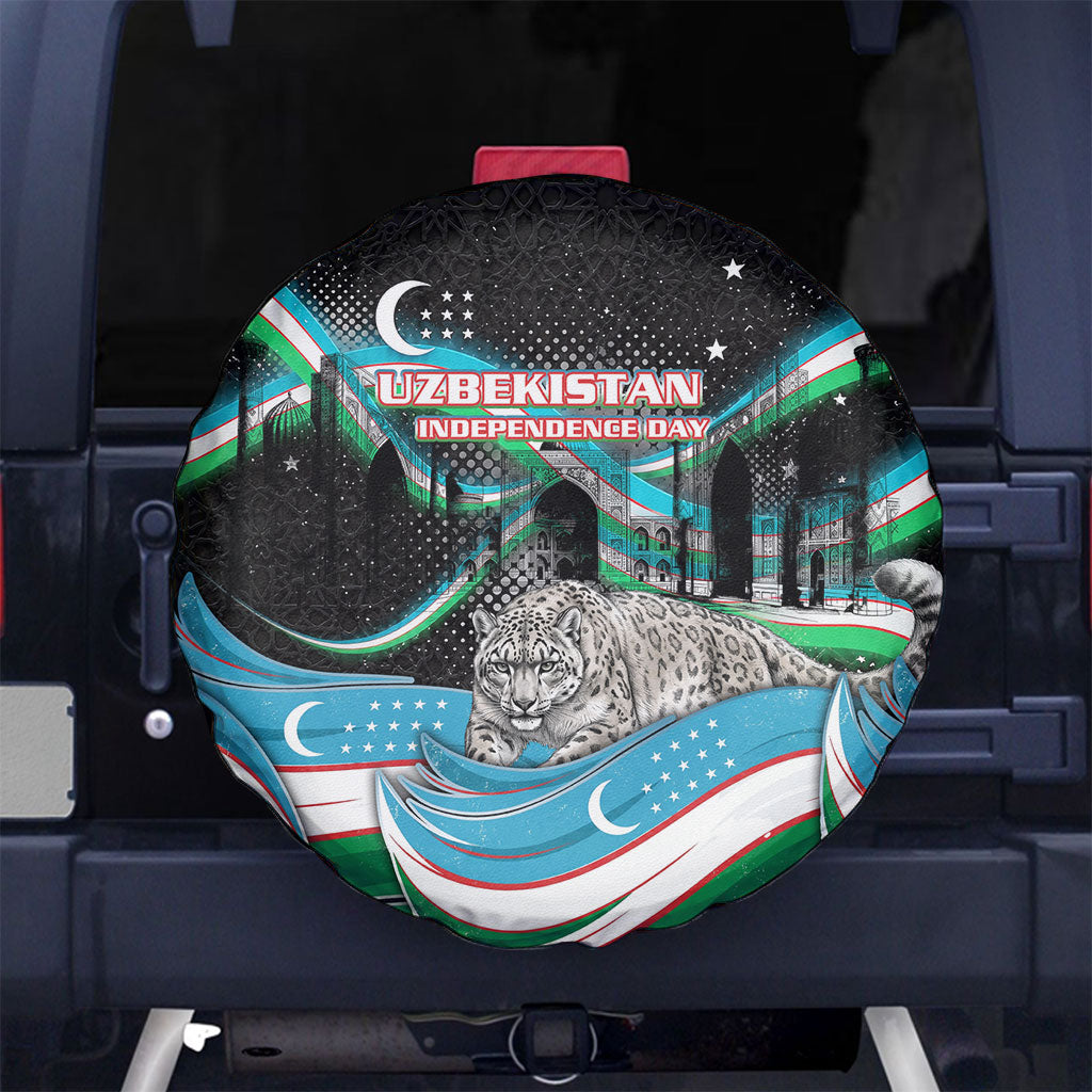 Uzbekistan Independence Day Spare Tire Cover Freedom Snow Leopard Minaret Architecture Flag