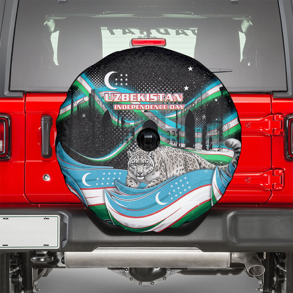 Uzbekistan Independence Day Spare Tire Cover Freedom Snow Leopard Minaret Architecture Flag