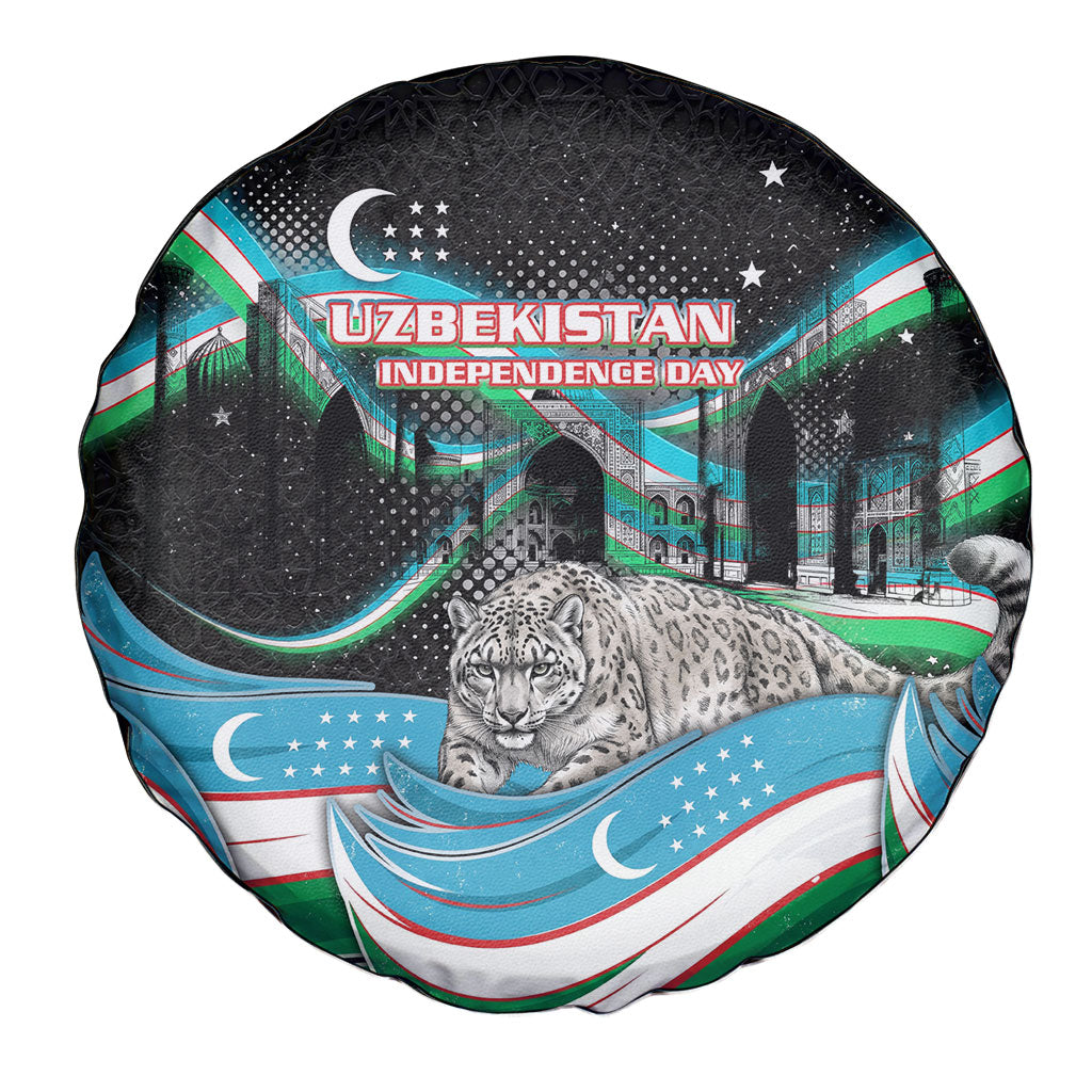 Uzbekistan Independence Day Spare Tire Cover Freedom Snow Leopard Minaret Architecture Flag