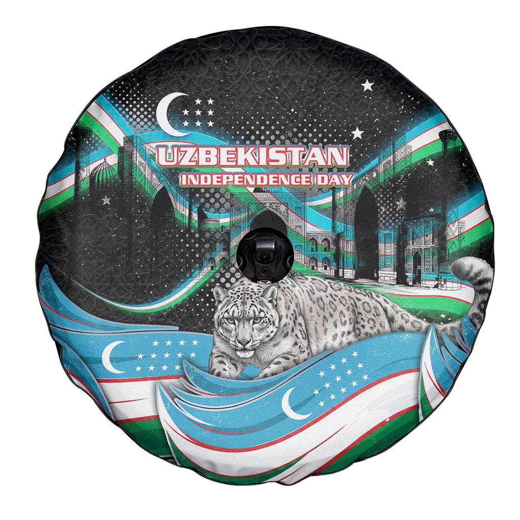 Uzbekistan Independence Day Spare Tire Cover Freedom Snow Leopard Minaret Architecture Flag