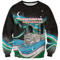 Uzbekistan Independence Day Sweatshirt Freedom Snow Leopard Minaret Architecture Flag