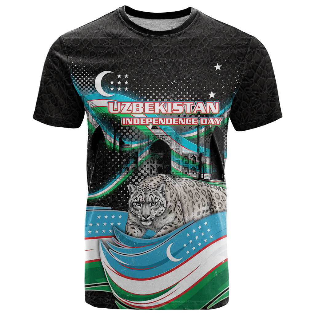 Uzbekistan Independence Day T Shirt Freedom Snow Leopard Minaret Architecture Flag