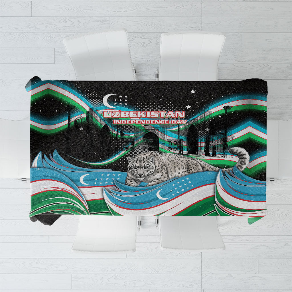 Uzbekistan Independence Day Tablecloth Freedom Snow Leopard Minaret Architecture Flag
