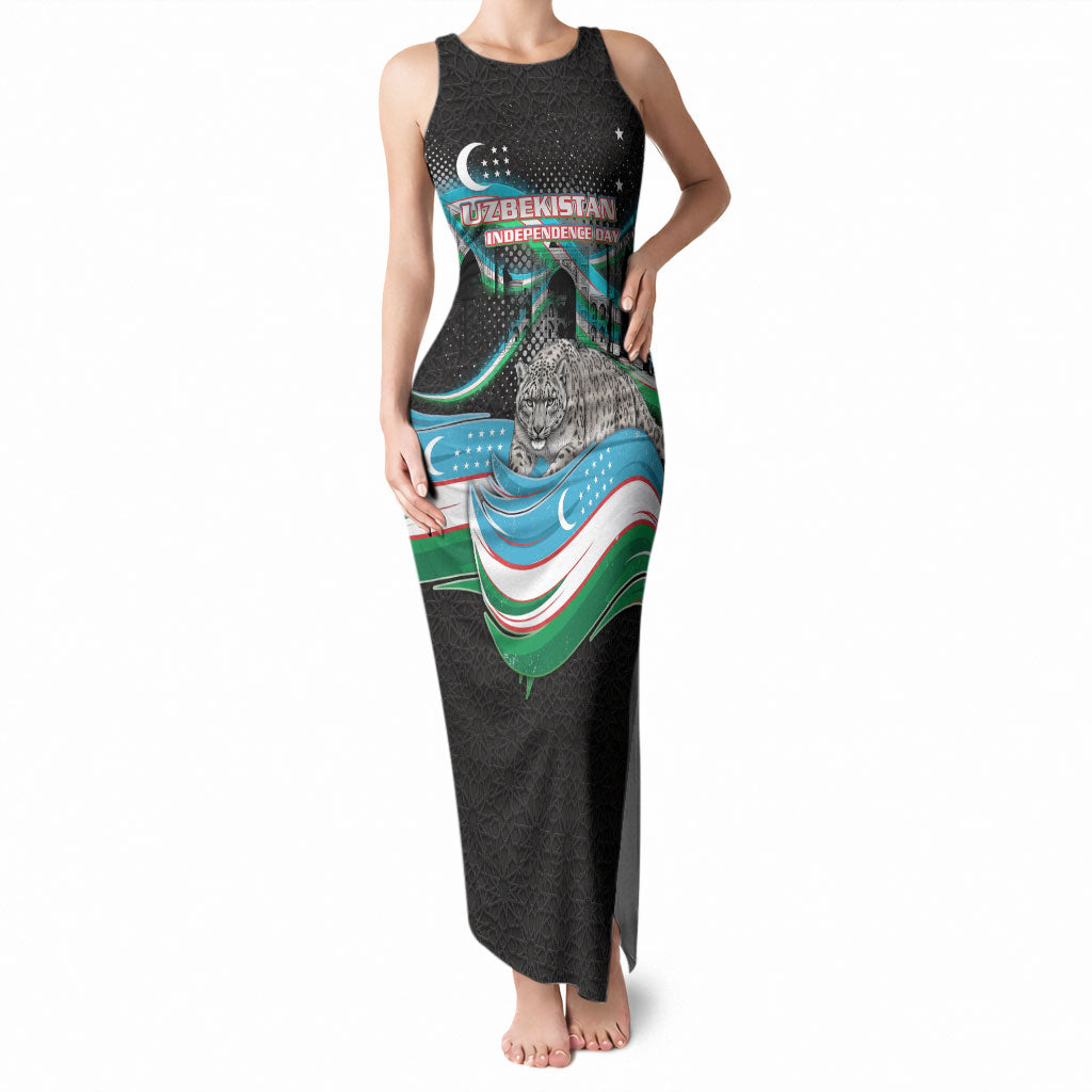 Uzbekistan Independence Day Tank Maxi Dress Freedom Snow Leopard Minaret Architecture Flag