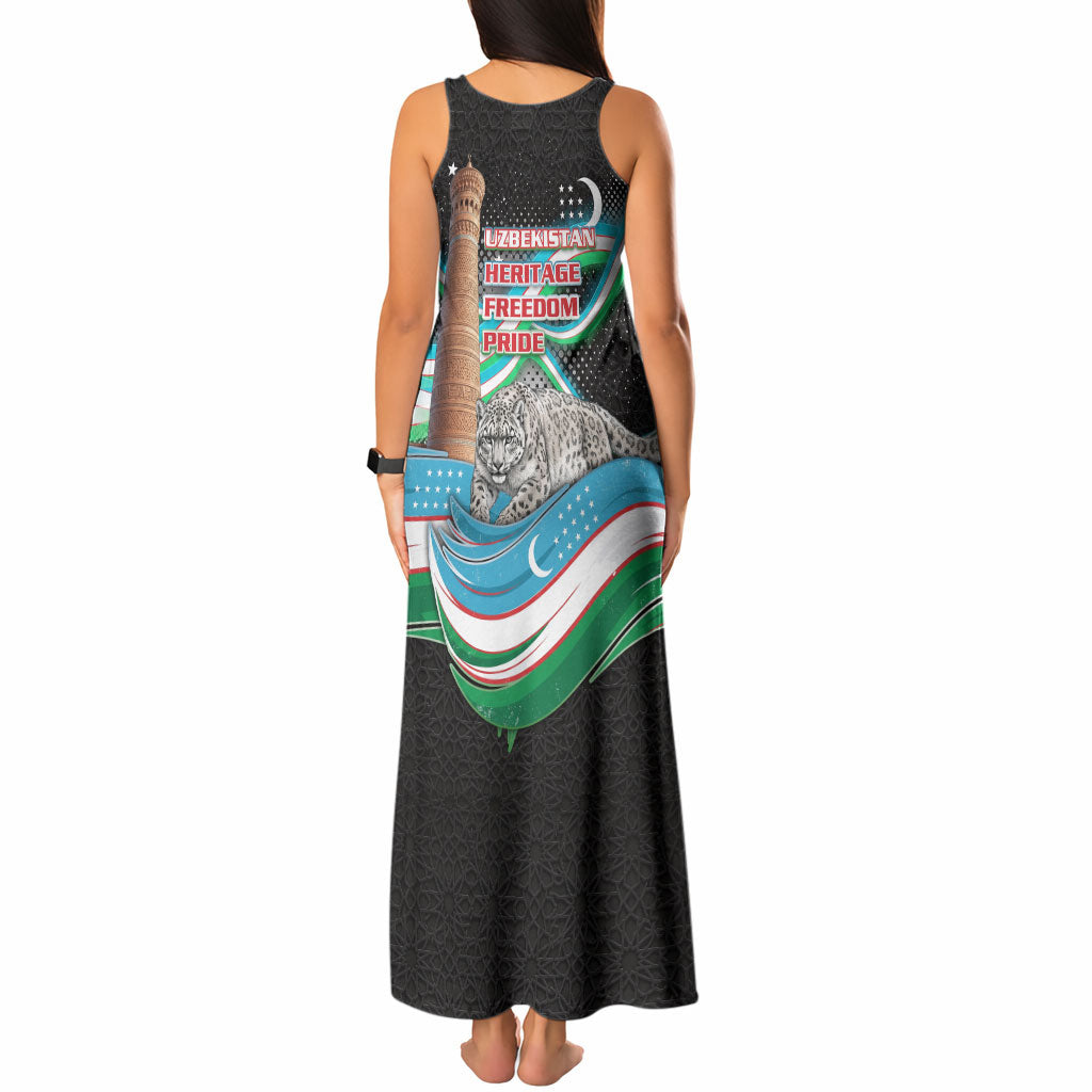 Uzbekistan Independence Day Tank Maxi Dress Freedom Snow Leopard Minaret Architecture Flag