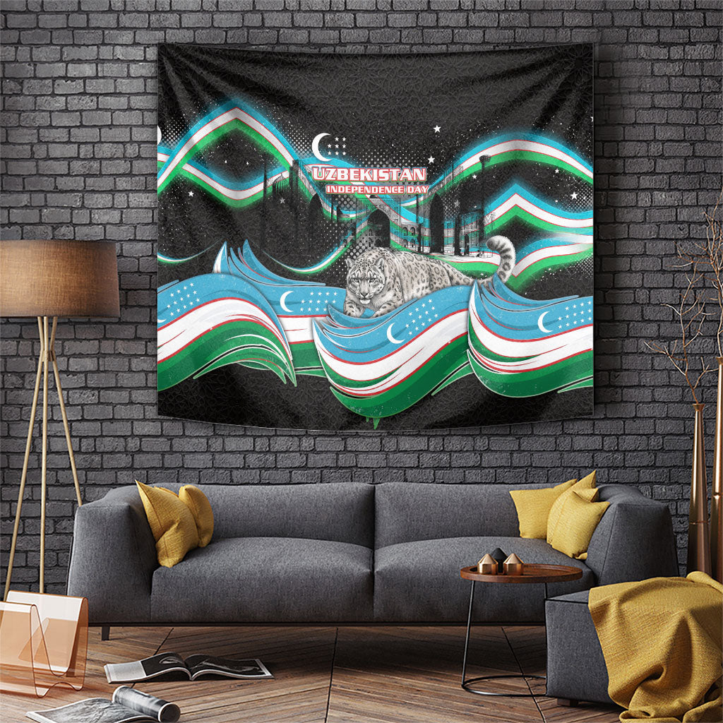 Uzbekistan Independence Day Tapestry Freedom Snow Leopard Minaret Architecture Flag