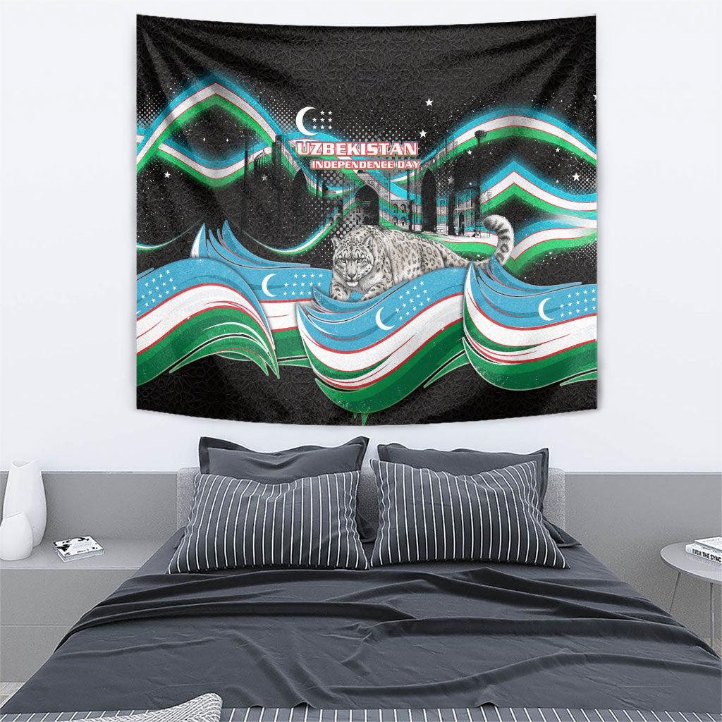 Uzbekistan Independence Day Tapestry Freedom Snow Leopard Minaret Architecture Flag