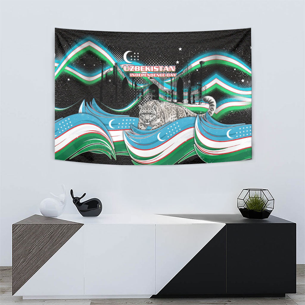 Uzbekistan Independence Day Tapestry Freedom Snow Leopard Minaret Architecture Flag