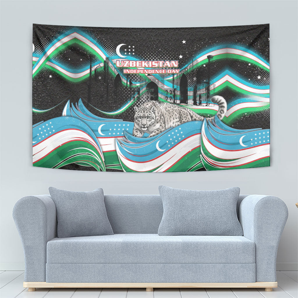 Uzbekistan Independence Day Tapestry Freedom Snow Leopard Minaret Architecture Flag