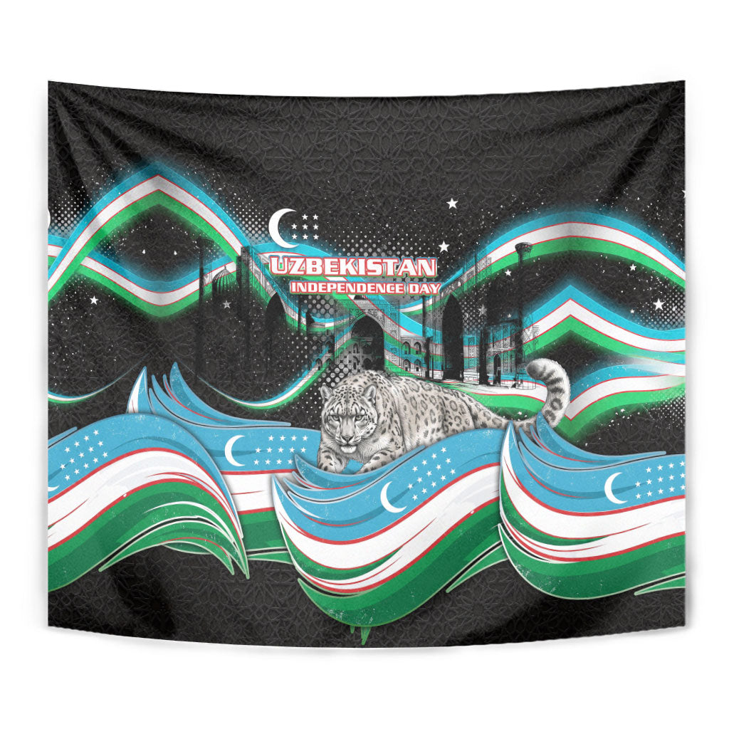 Uzbekistan Independence Day Tapestry Freedom Snow Leopard Minaret Architecture Flag