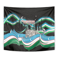 Uzbekistan Independence Day Tapestry Freedom Snow Leopard Minaret Architecture Flag
