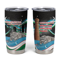 Uzbekistan Independence Day Tumbler Cup Freedom Snow Leopard Minaret Architecture Flag