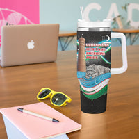 Uzbekistan Independence Day Tumbler With Handle Freedom Snow Leopard Minaret Architecture Flag
