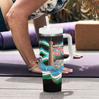 Uzbekistan Independence Day Tumbler With Handle Freedom Snow Leopard Minaret Architecture Flag