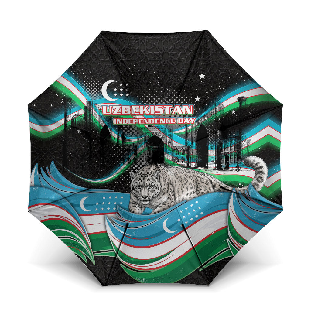 Uzbekistan Independence Day Umbrella Freedom Snow Leopard Minaret Architecture Flag