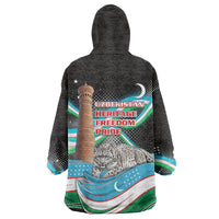 Uzbekistan Independence Day Wearable Blanket Hoodie Freedom Snow Leopard Minaret Architecture Flag