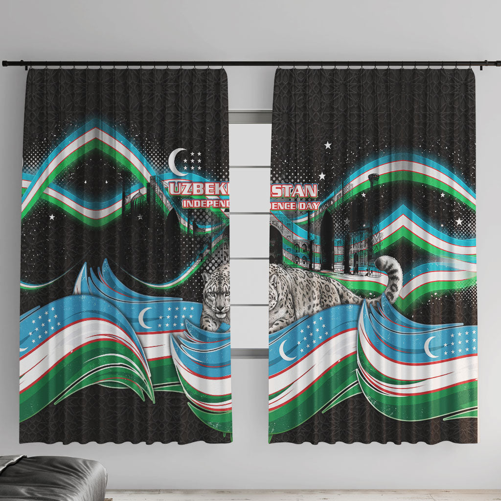 Uzbekistan Independence Day Window Curtain Freedom Snow Leopard Minaret Architecture Flag