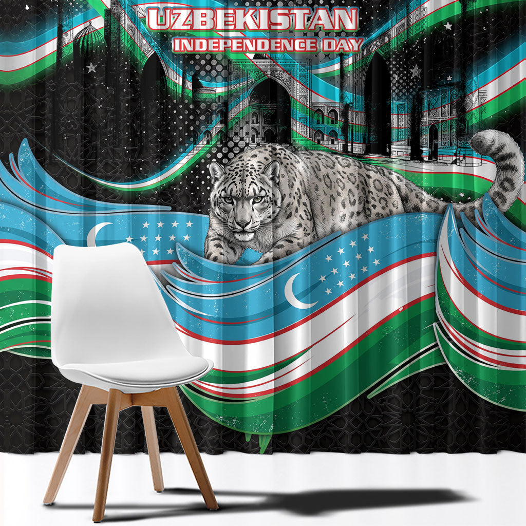 Uzbekistan Independence Day Window Curtain Freedom Snow Leopard Minaret Architecture Flag