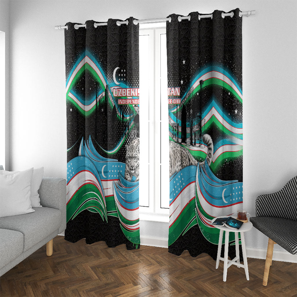 Uzbekistan Independence Day Window Curtain Freedom Snow Leopard Minaret Architecture Flag