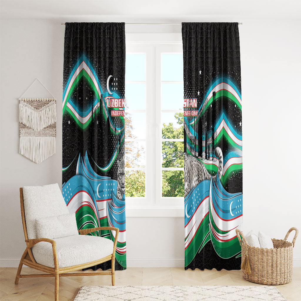 Uzbekistan Independence Day Window Curtain Freedom Snow Leopard Minaret Architecture Flag