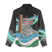Uzbekistan Independence Day Women Casual Shirt Freedom Snow Leopard Minaret Architecture Flag