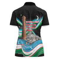 Uzbekistan Independence Day Women Polo Shirt Freedom Snow Leopard Minaret Architecture Flag
