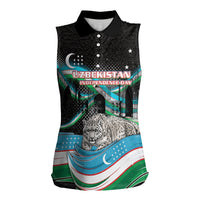 Uzbekistan Independence Day Women Sleeveless Polo Shirt Freedom Snow Leopard Minaret Architecture Flag